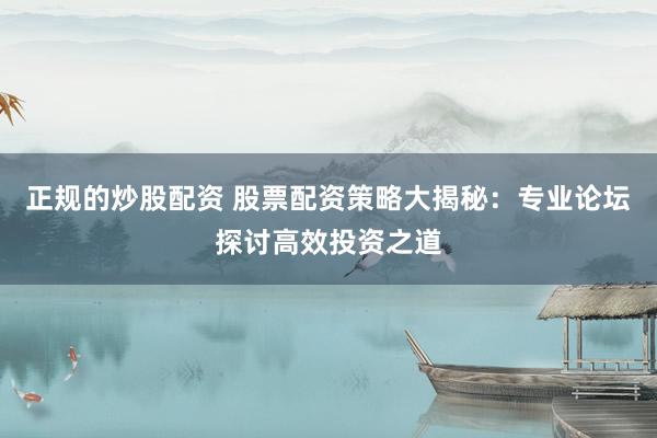 正规的炒股配资 股票配资策略大揭秘：专业论坛探讨高效投资之道