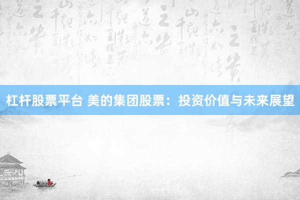 杠杆股票平台 美的集团股票：投资价值与未来展望
