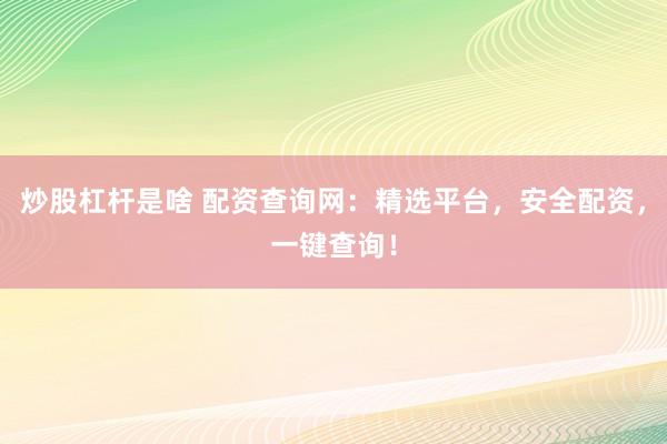 炒股杠杆是啥 配资查询网：精选平台，安全配资，一键查询！