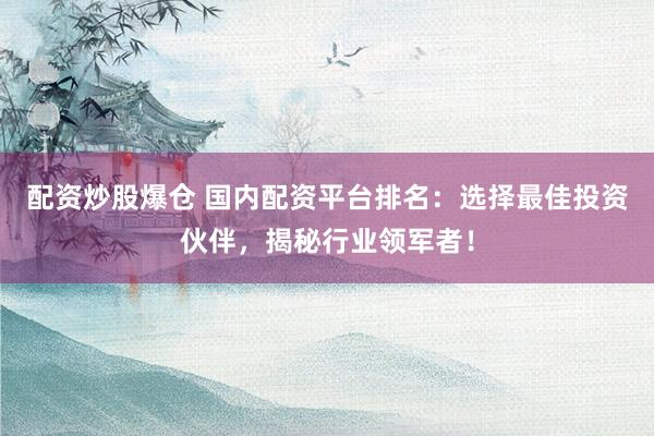配资炒股爆仓 国内配资平台排名：选择最佳投资伙伴，揭秘行业领军者！