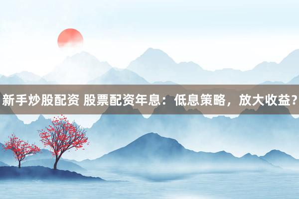 新手炒股配资 股票配资年息：低息策略，放大收益？