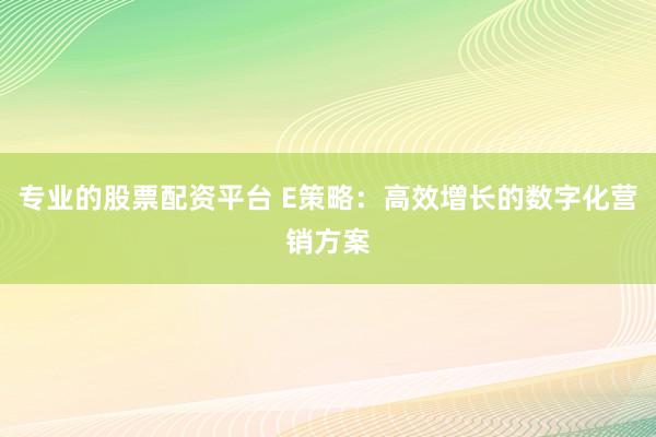专业的股票配资平台 E策略：高效增长的数字化营销方案