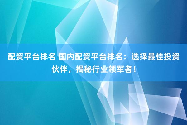 配资平台排名 国内配资平台排名：选择最佳投资伙伴，揭秘行业领军者！