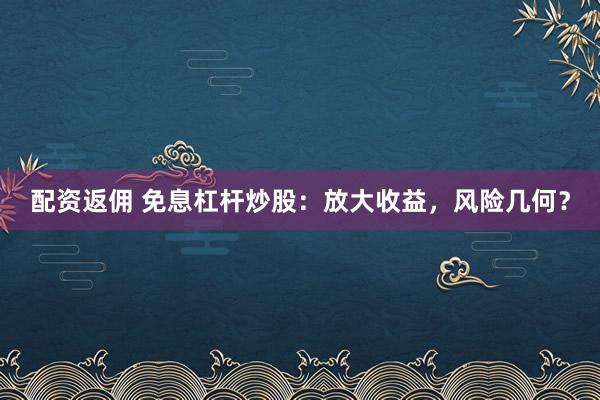 配资返佣 免息杠杆炒股：放大收益，风险几何？