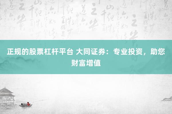 正规的股票杠杆平台 大同证券：专业投资，助您财富增值