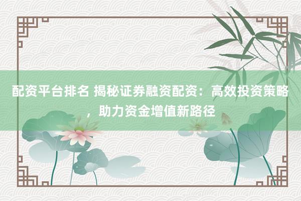 配资平台排名 揭秘证券融资配资：高效投资策略，助力资金增值新路径
