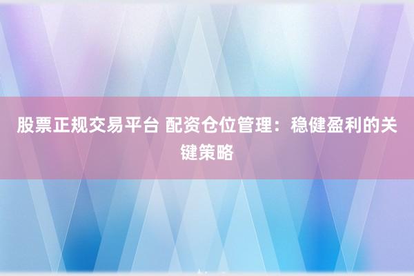 股票正规交易平台 配资仓位管理：稳健盈利的关键策略