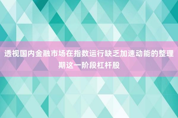 透视国内金融市场在指数运行缺乏加速动能的整理期这一阶段杠杆股